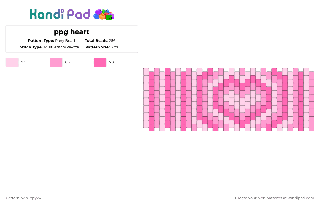 ppg heart - Pony Bead Pattern by slippy24 on Kandi Pad - pink,ppg,heart,y2k