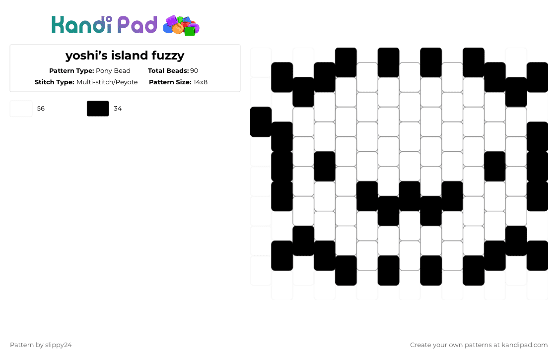 yoshi’s island fuzzy - Pony Bead Pattern by slippy24 on Kandi Pad - white,black,mario,video games,charm