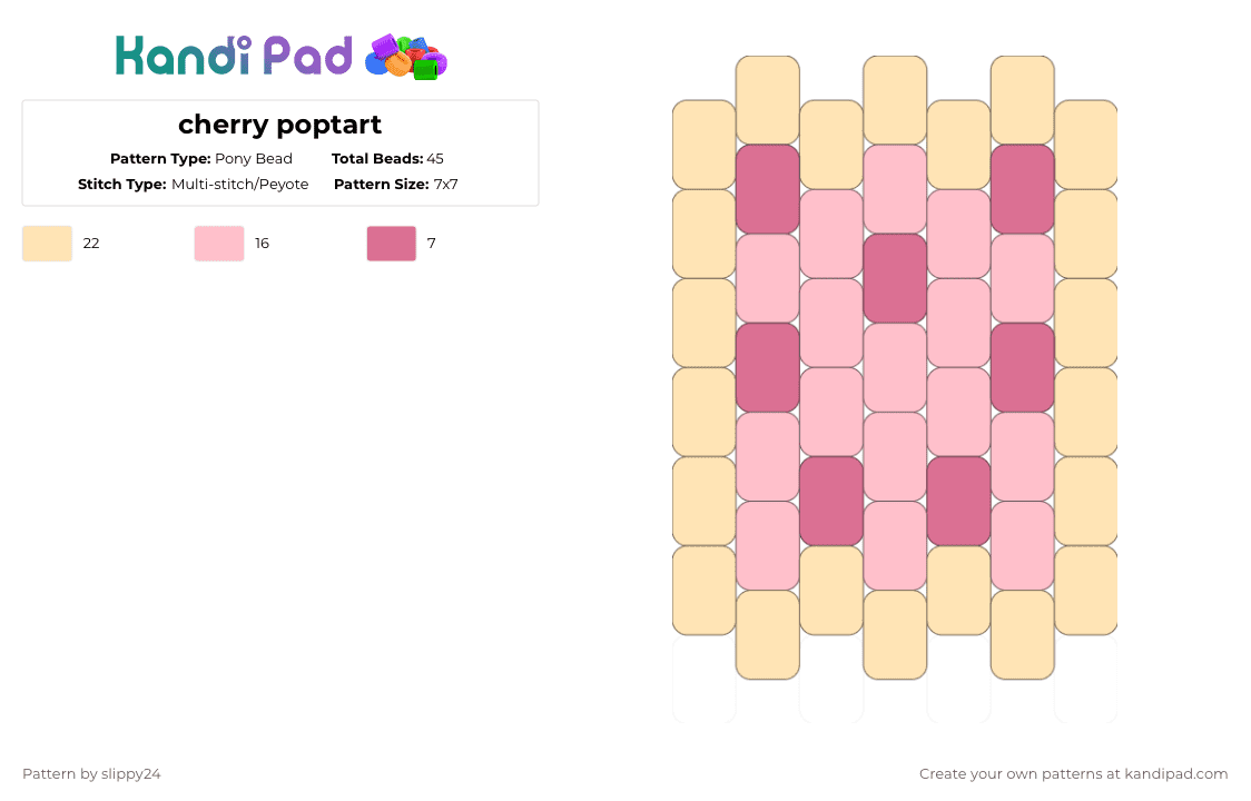 cherry poptart - Pony Bead Pattern by slippy24 on Kandi Pad - beige,pink,poptart,food,charm