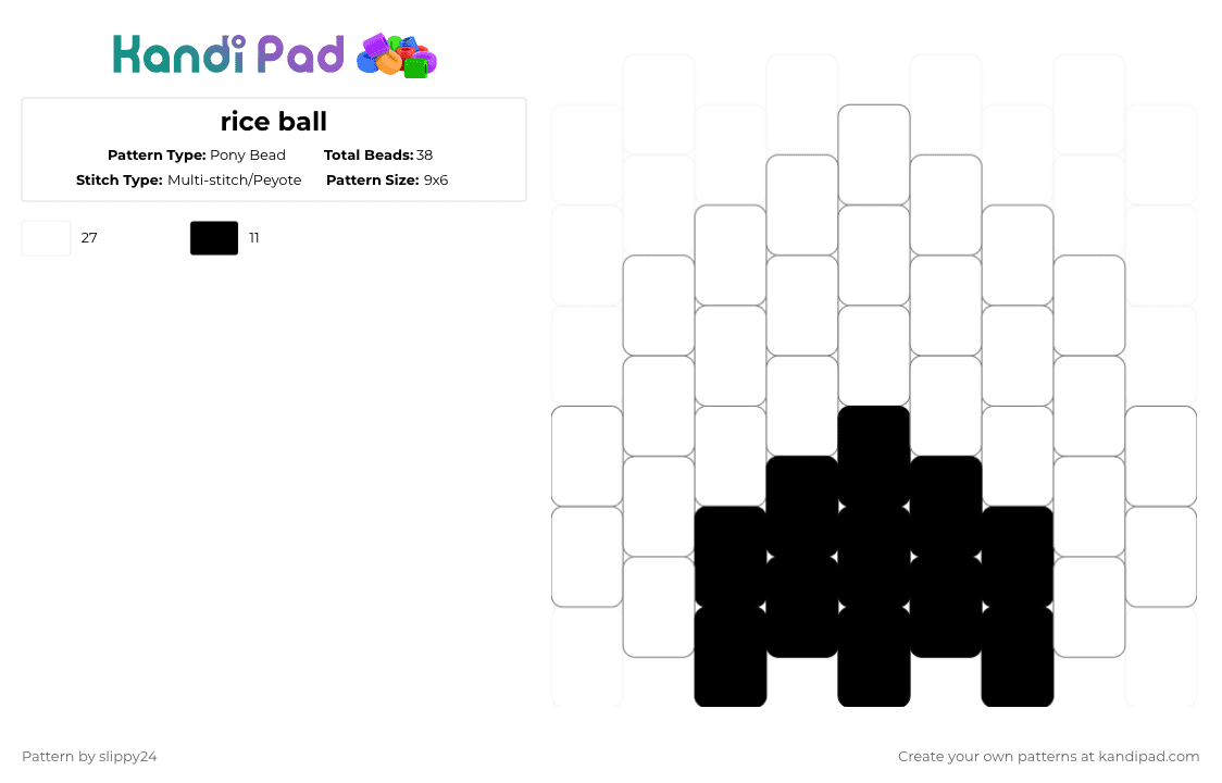 rice ball - Pony Bead Pattern by slippy24 on Kandi Pad - black,white,food,charm