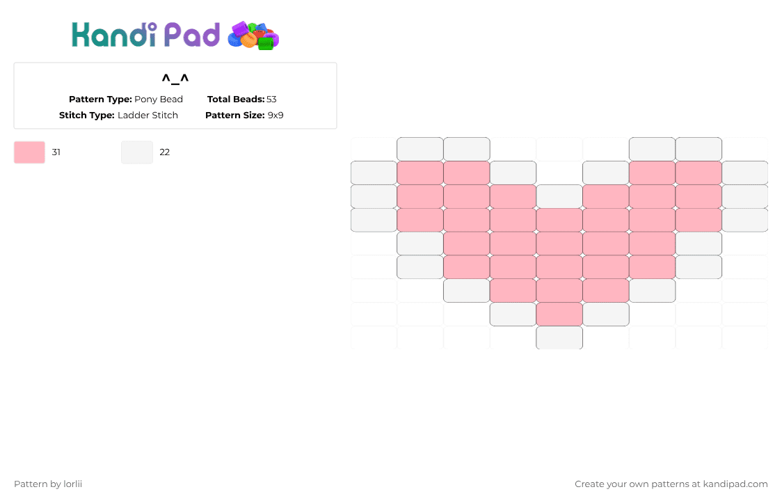 ^_^ - Pony Bead Pattern by lorlii on Kandi Pad - white,pink,kandi,lorlii,heart