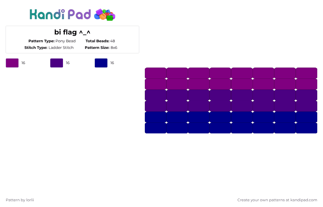 bi flag ^_^ - Pony Bead Pattern by lorlii on Kandi Pad - pink,purple,kandi,lorlii,pride,bi,lgbtq