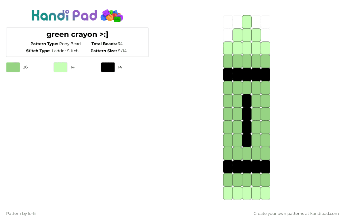 green crayon >:] - Pony Bead Pattern by lorlii on Kandi Pad - yellow,green,kandi,crayon,art,lorlii