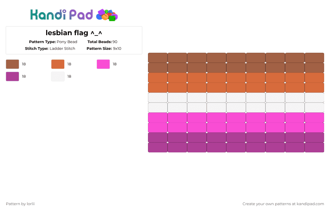 lesbian flag ^_^ - Pony Bead Pattern by lorlii on Kandi Pad - pink,lgbtq,pride,lorlii,kandi,lesbian
