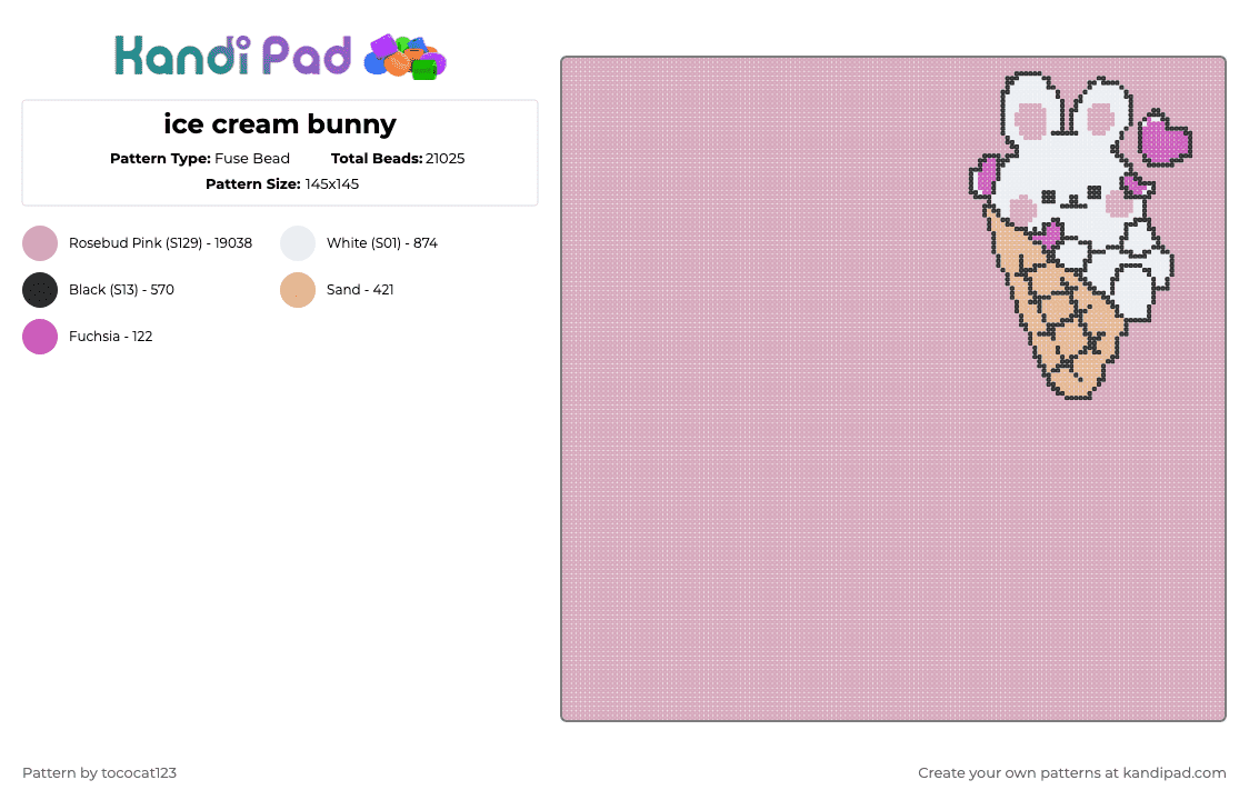 ice cream bunny - Fuse Bead Pattern by winniethepooh on Kandi Pad - pink