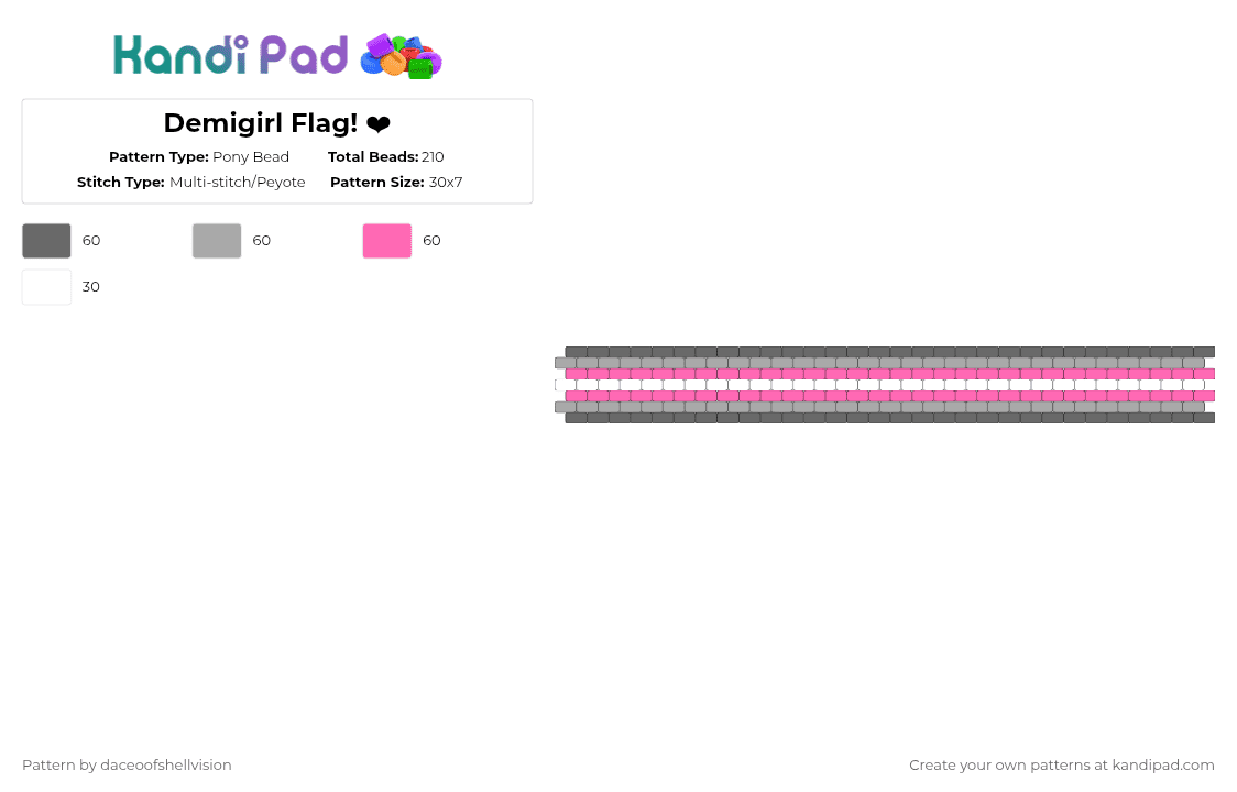 Demigirl Flag! ❤ - Pony Bead Pattern by daceoofshellvision on Kandi Pad - gray,beige,pink,shellvision,dandysworld