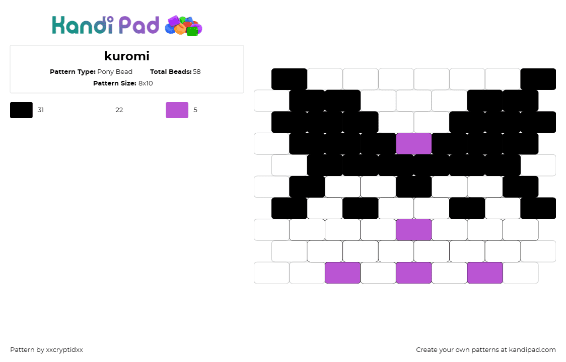 kuromi - Pony Bead Pattern by xxcryptidxx on Kandi Pad - kuromi,sanrio,character,cute,white,black