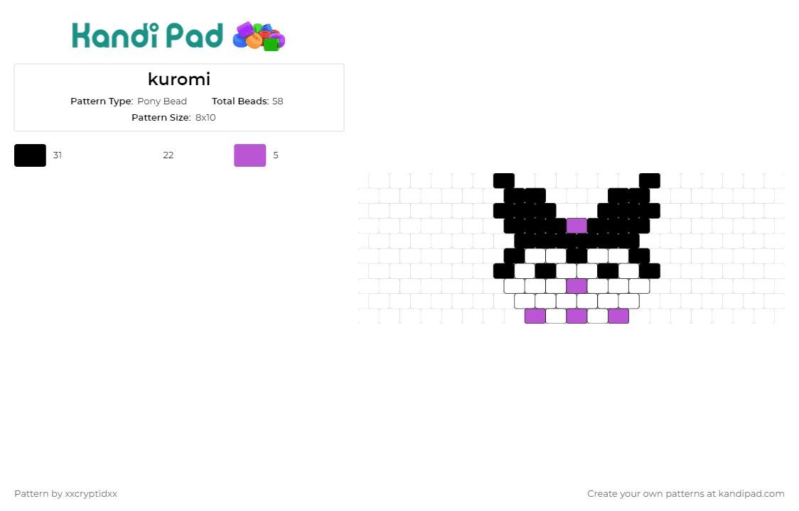 kuromi - Pony Bead Pattern by xxcryptidxx on Kandi Pad - kuromi,sanrio,charm,character,white,black