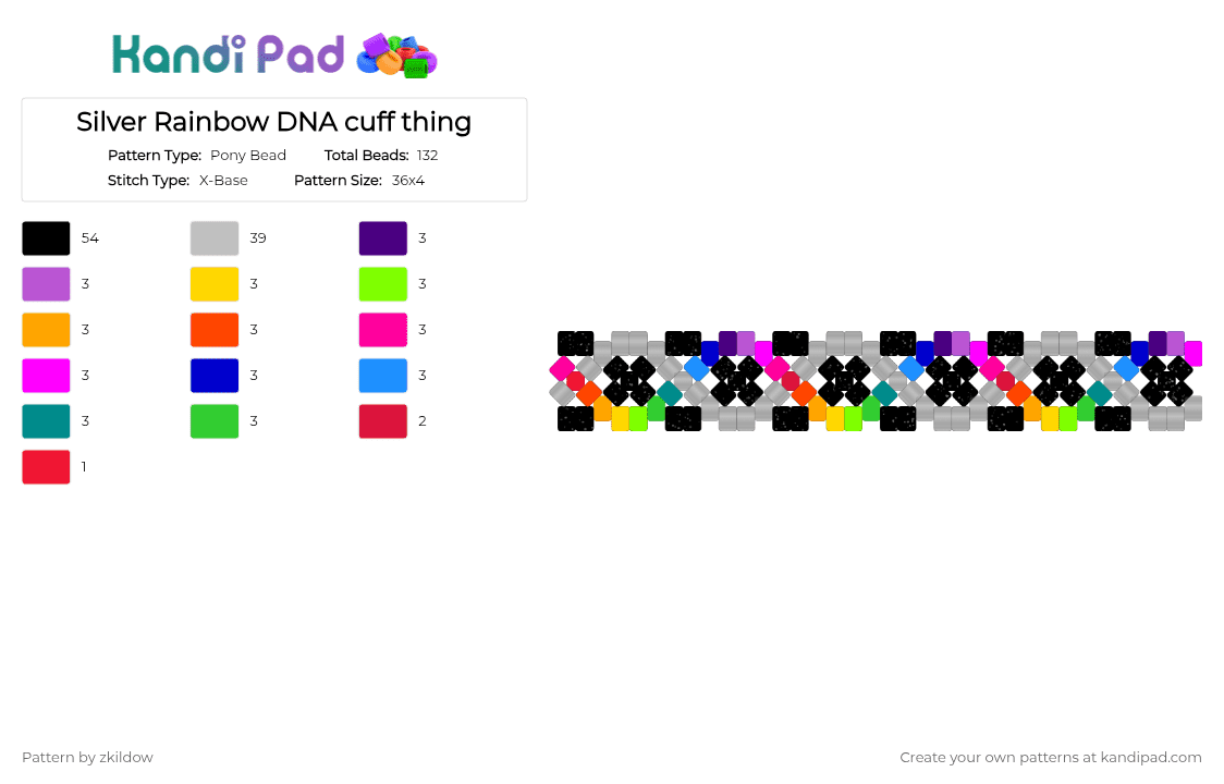 Silver Rainbow DNA cuff thing - Pony Bead Pattern by zkildow on Kandi Pad - black,beige,pink
