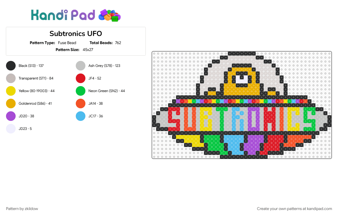 Subtronics UFO - Fuse Bead Pattern by zkildow on Kandi Pad - beige, yellow
