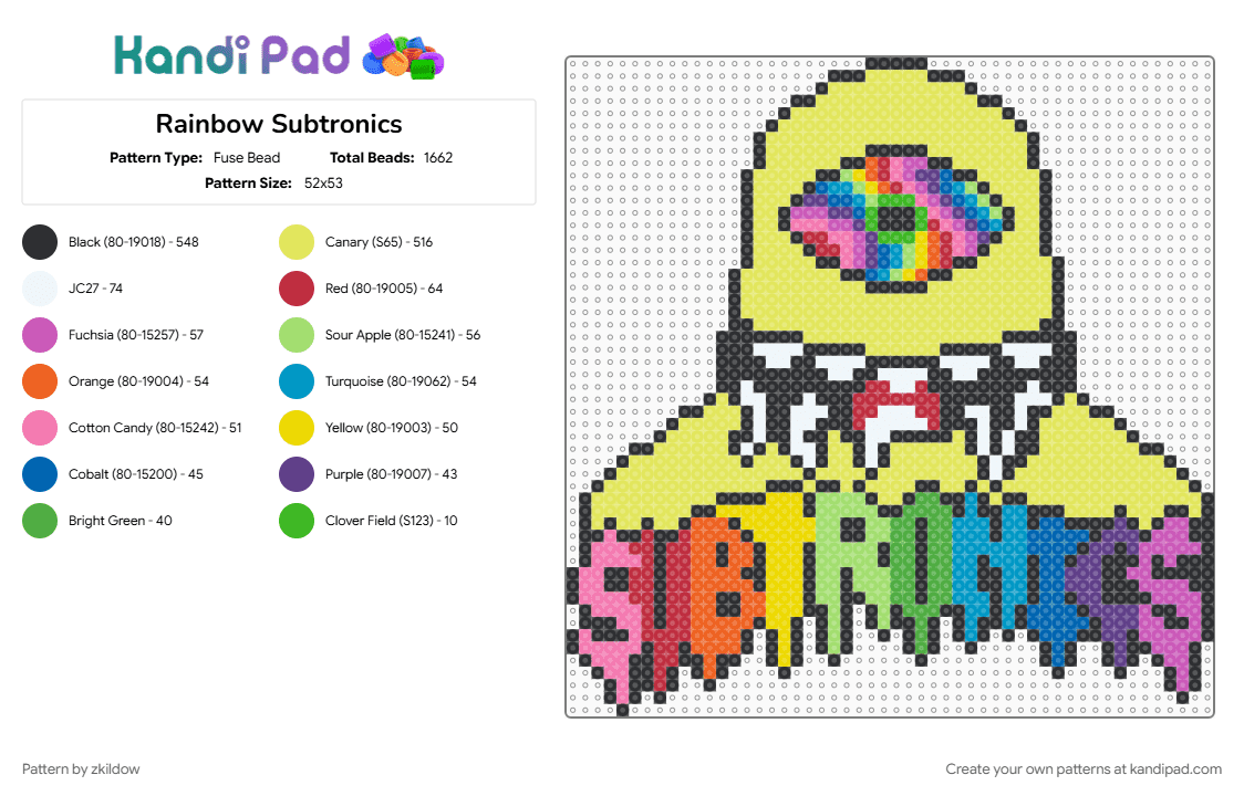 Rainbow Subtronics - Fuse Bead Pattern by zkildow on Kandi Pad - yellow