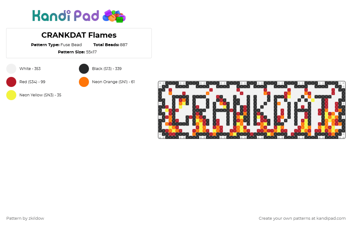 CRANKDAT Flames - Fuse Bead Pattern by zkildow on Kandi Pad - white,red