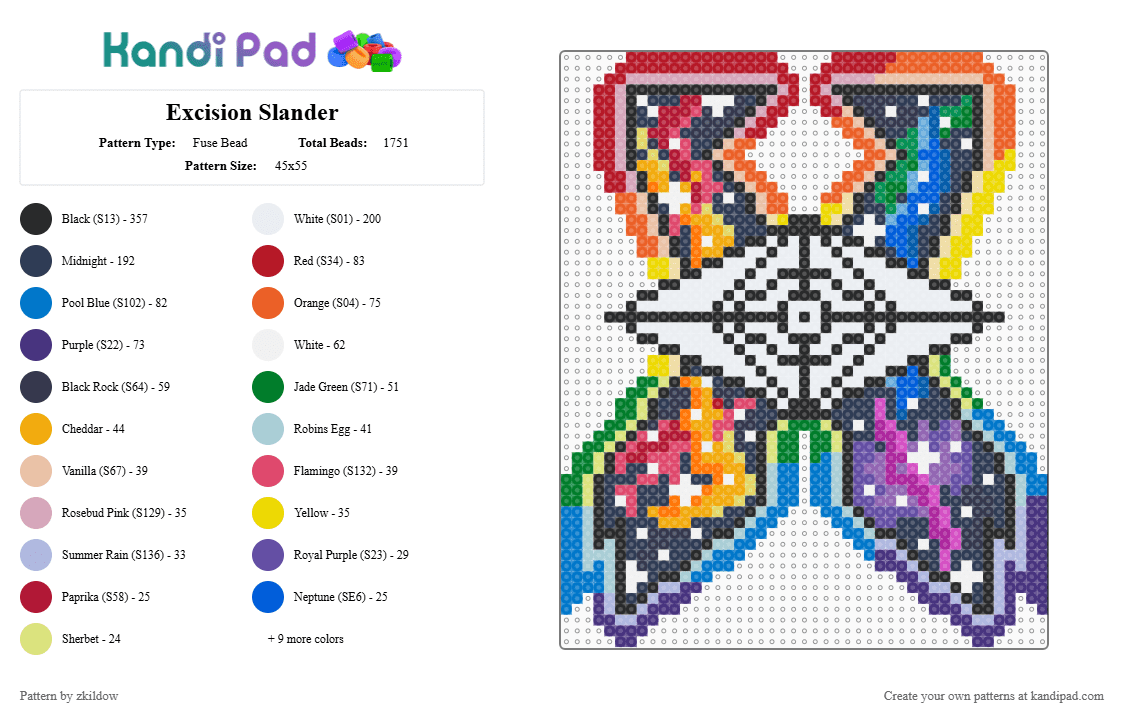 Excision Slander - Fuse Bead Pattern by zkildow on Kandi Pad - excision,slander,dj,mashup,logo,galaxy,edm,music,orange,blue,colorful