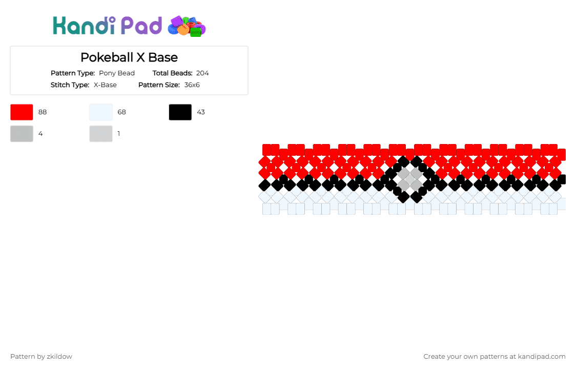 Pokeball X Base - Pony Bead Pattern by zkildow on Kandi Pad - red