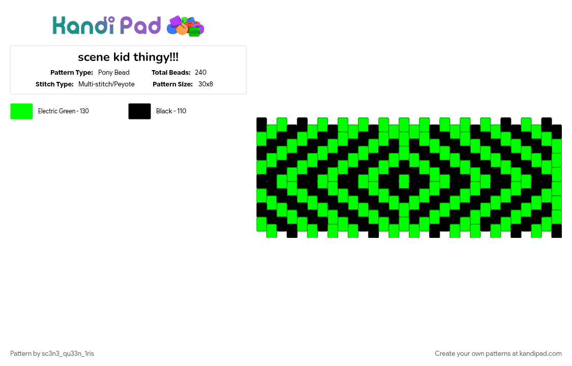 scene kid thingy!!! - Pony Bead Pattern by sc3n3_qu33n_1ris on Kandi Pad - black, cotdscenekidfashion, green, neon green, scenecore