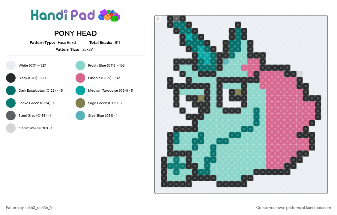 PONY HEAD - Fuse Bead Pattern by sc3n3_qu33n_1ris on Kandi Pad - light blue, pink, svtfoe, white