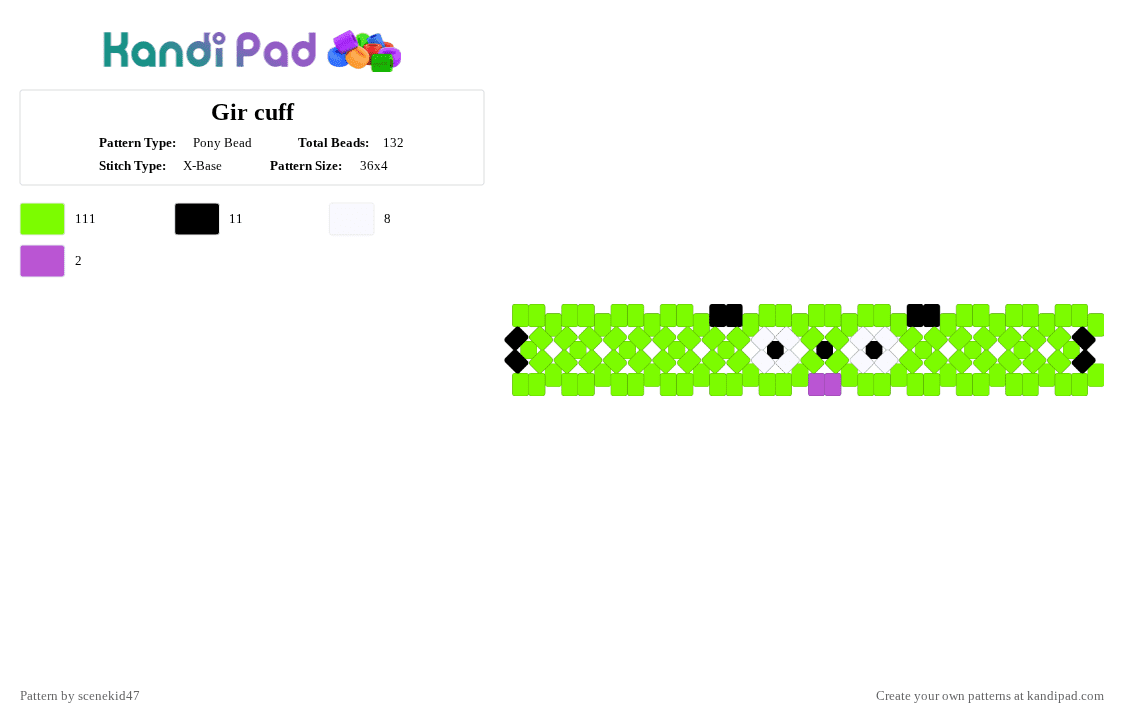 Gir cuff - Pony Bead Pattern by sc3n3_qu33n_1ris on Kandi Pad - green,gir,scenekid,character