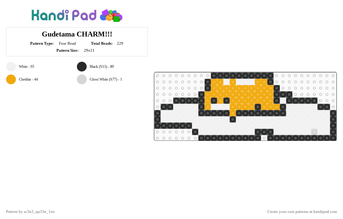 Gudetama CHARM!!! - Fuse Bead Pattern by sc3n3_qu33n_1ris on Kandi Pad - gudetama, orange, white