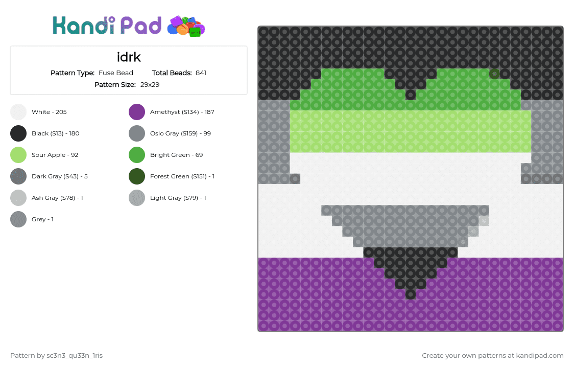 idrk - Fuse Bead Pattern by sc3n3_qu33n_1ris on Kandi Pad - gray, green, pink, pride