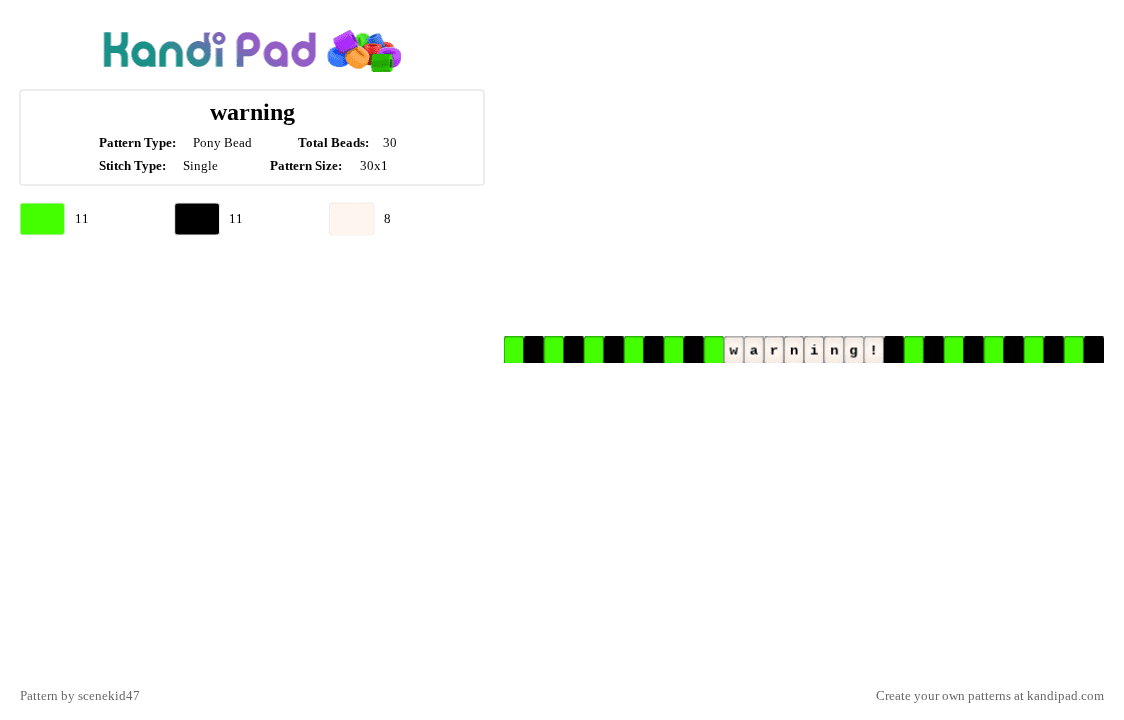 warning - Pony Bead Pattern by sc3n3_qu33n_1ris on Kandi Pad - green,white,green day