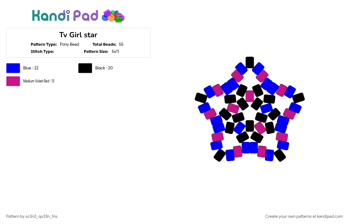 Tv Girl star - Pony Bead Pattern by sc3n3_qu33n_1ris on Kandi Pad - blue, pink, purple, tv girl