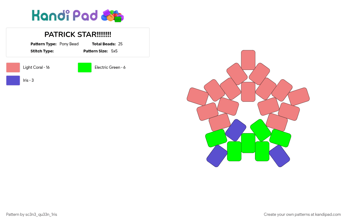 PATRICK STAR!!!!!!!! - Pony Bead Pattern by sc3n3_qu33n_1ris on Kandi Pad - red, spongebob