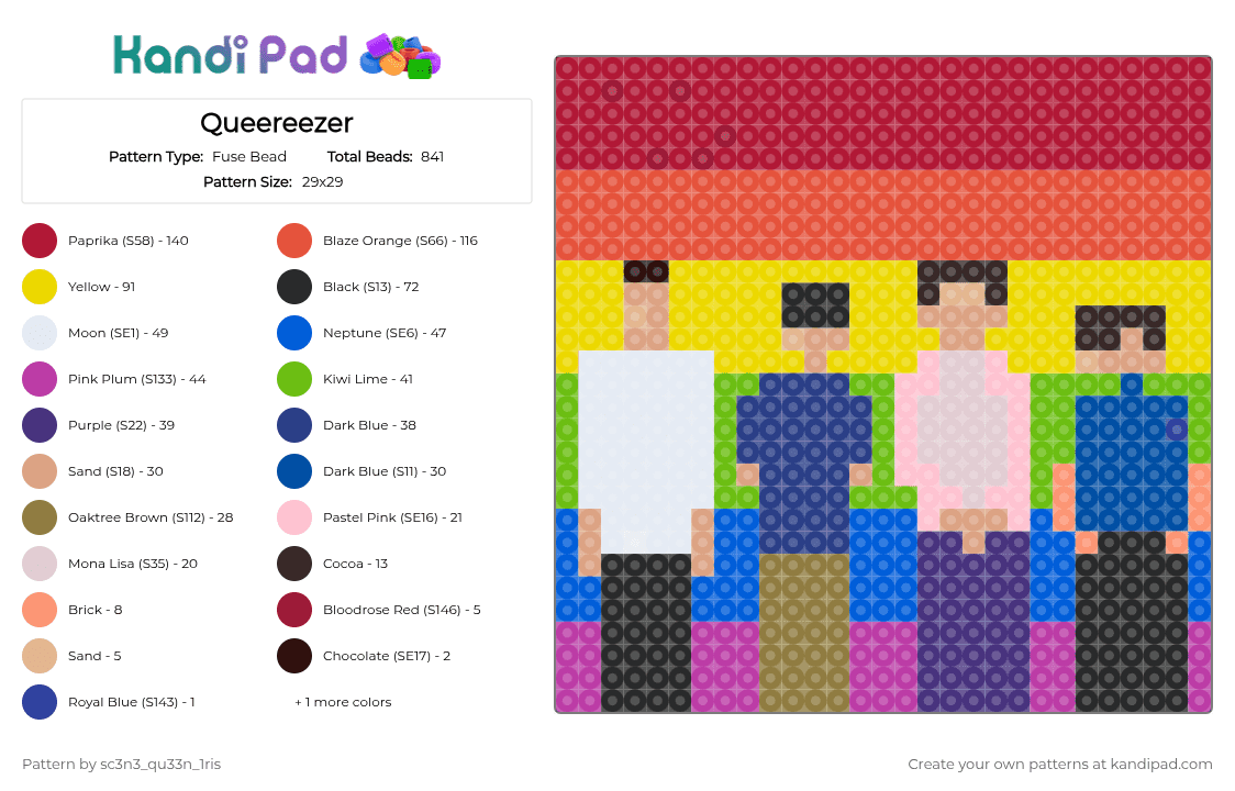 Queereezer - Fuse Bead Pattern by sc3n3_qu33n_1ris on Kandi Pad - blue, pink, queer, red, weezer, yellow