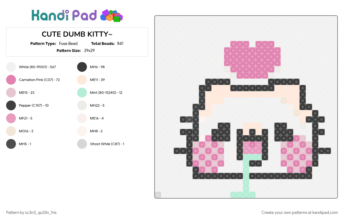 CUTE DUMB KITTY~ - Fuse Bead Pattern by sc3n3_qu33n_1ris on Kandi Pad - beige, dumb, kawaii, kitty, pink, white