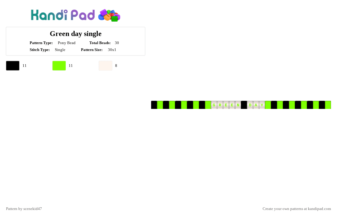 Green day single - Pony Bead Pattern by sc3n3_qu33n_1ris on Kandi Pad - green,white,green day,band