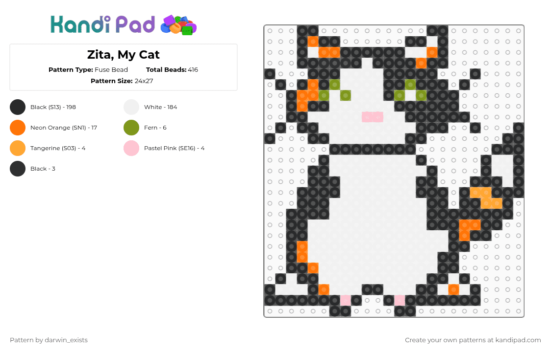 Zita, My Cat - Fuse Bead Pattern by darwin_exists on Kandi Pad - white,orange,cat,zita,cute
