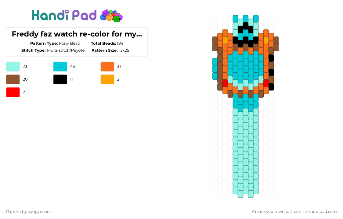 Freddy faz watch re-color for my pattet - Pony Bead Pattern by soupybeanz on Kandi Pad - light blue
