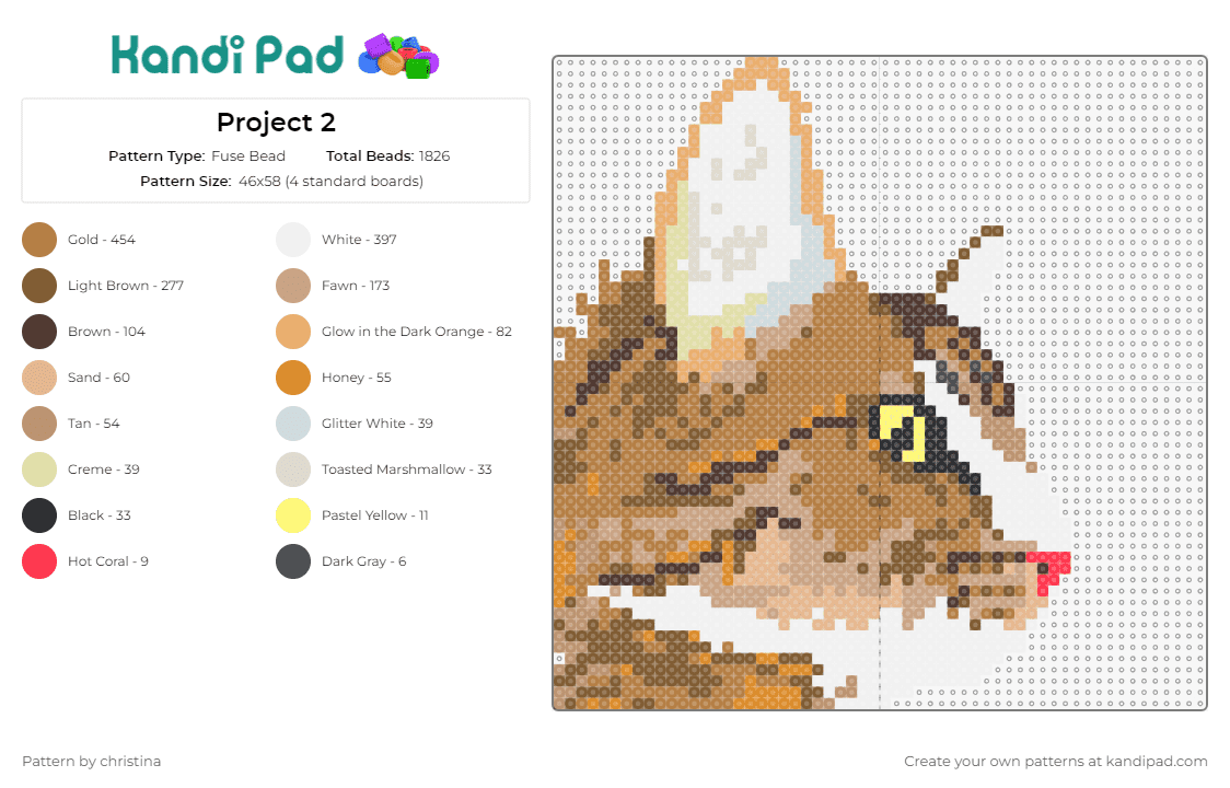 Project 2 - Fuse Bead Pattern by christina on Kandi Pad - cats,animals