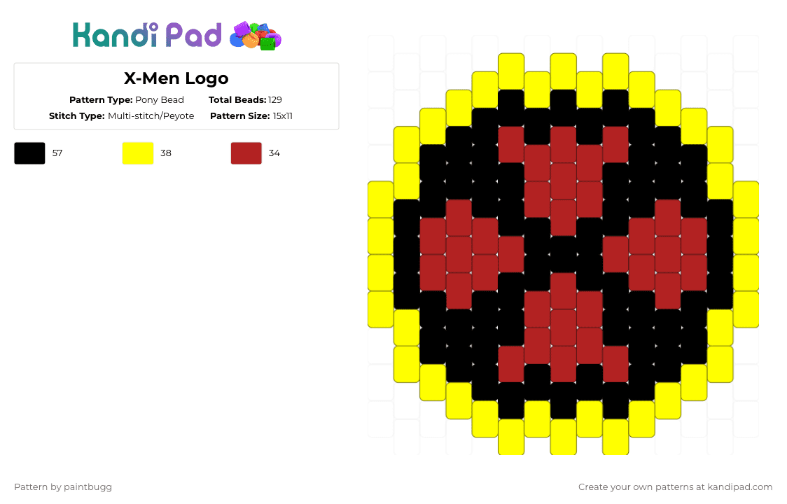 X-Men Logo - Pony Bead Pattern by paintbugg on Kandi Pad - marvel, red, x men, xmen, xmen 97, yellow