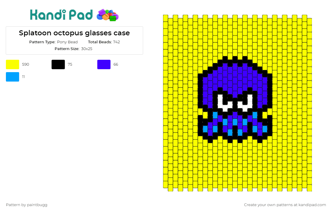 Splatoon octopus glasses case - Pony Bead Pattern by paintbugg on Kandi Pad - splatoon,octopus,video games,panel