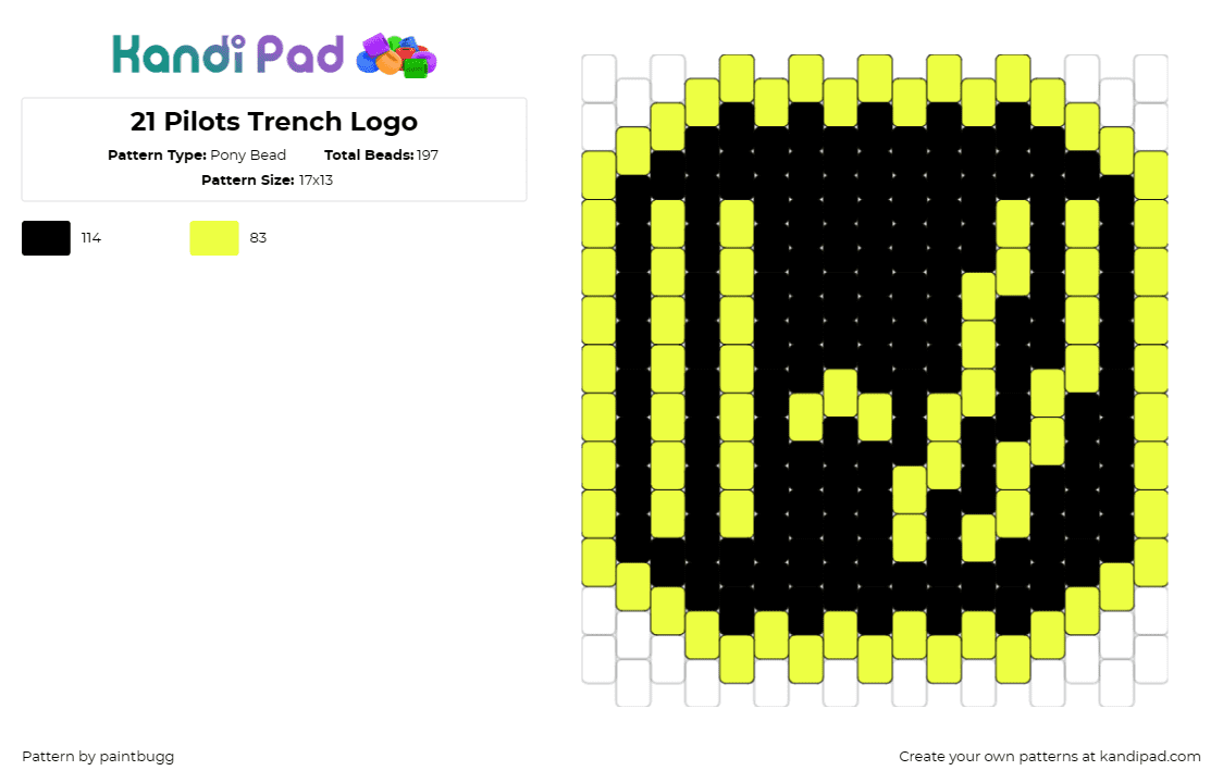 21 Pilots Trench Logo - Pony Bead Pattern by paintbugg on Kandi Pad - trench,twenty one pilots,logo,music,band,album,black,yellow