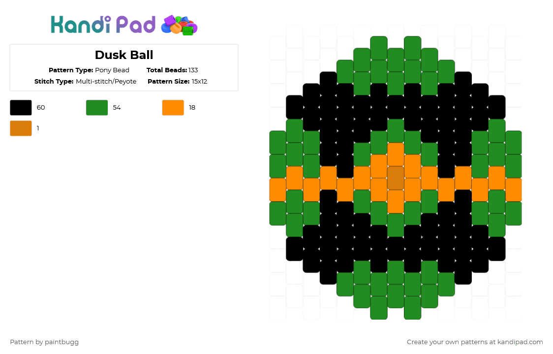 Dusk Ball - Pony Bead Pattern by paintbugg on Kandi Pad - green,orange,pokemon,pokeball,peyote