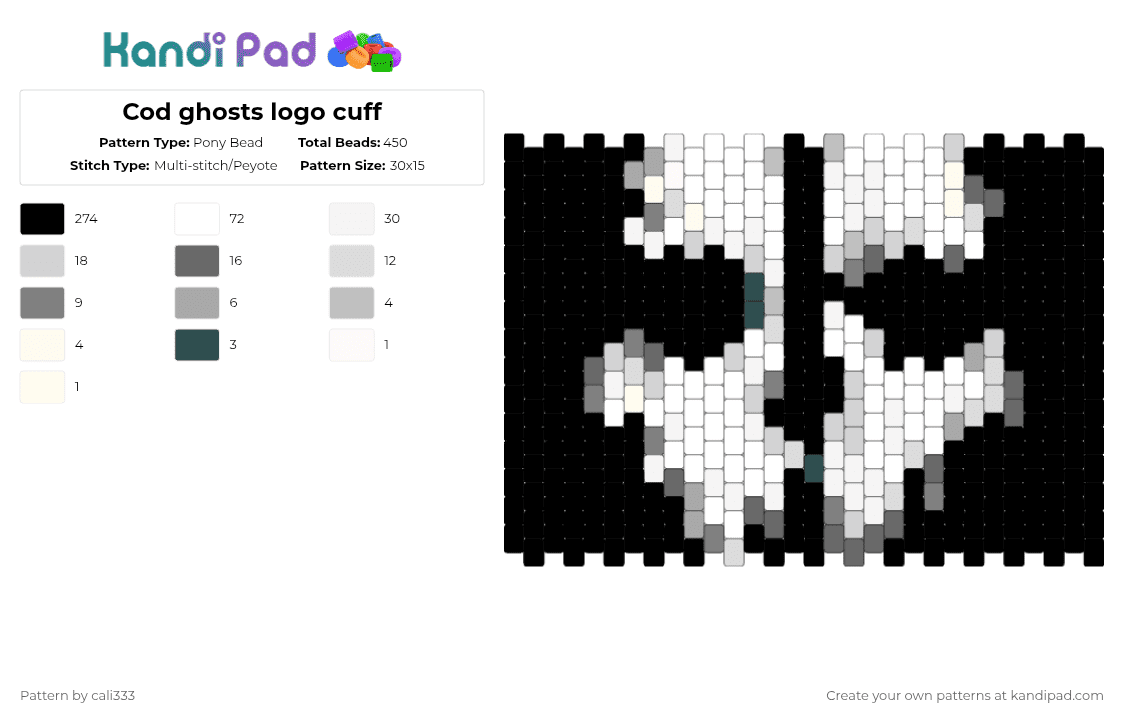 Cod ghosts logo cuff - Pony Bead Pattern by cali333 on Kandi Pad - black,white,beige,gray,callofduty