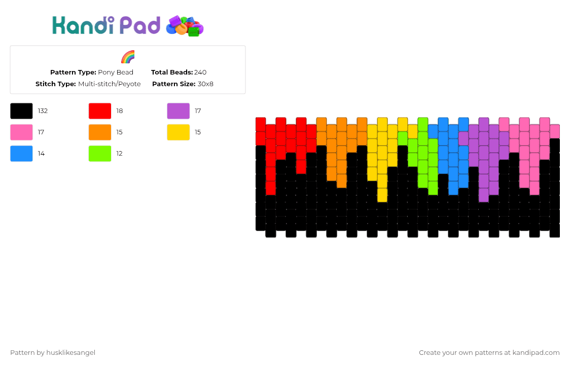 🌈 - Pony Bead Pattern by husklikesangel on Kandi Pad - black,red,pink,rainbow,rain