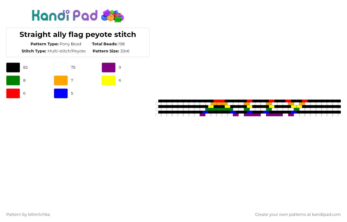 Ally Color Patterns Straight ally flag peyote stitch Pony Bead Pattern - Kandi Pad | Kandi ...