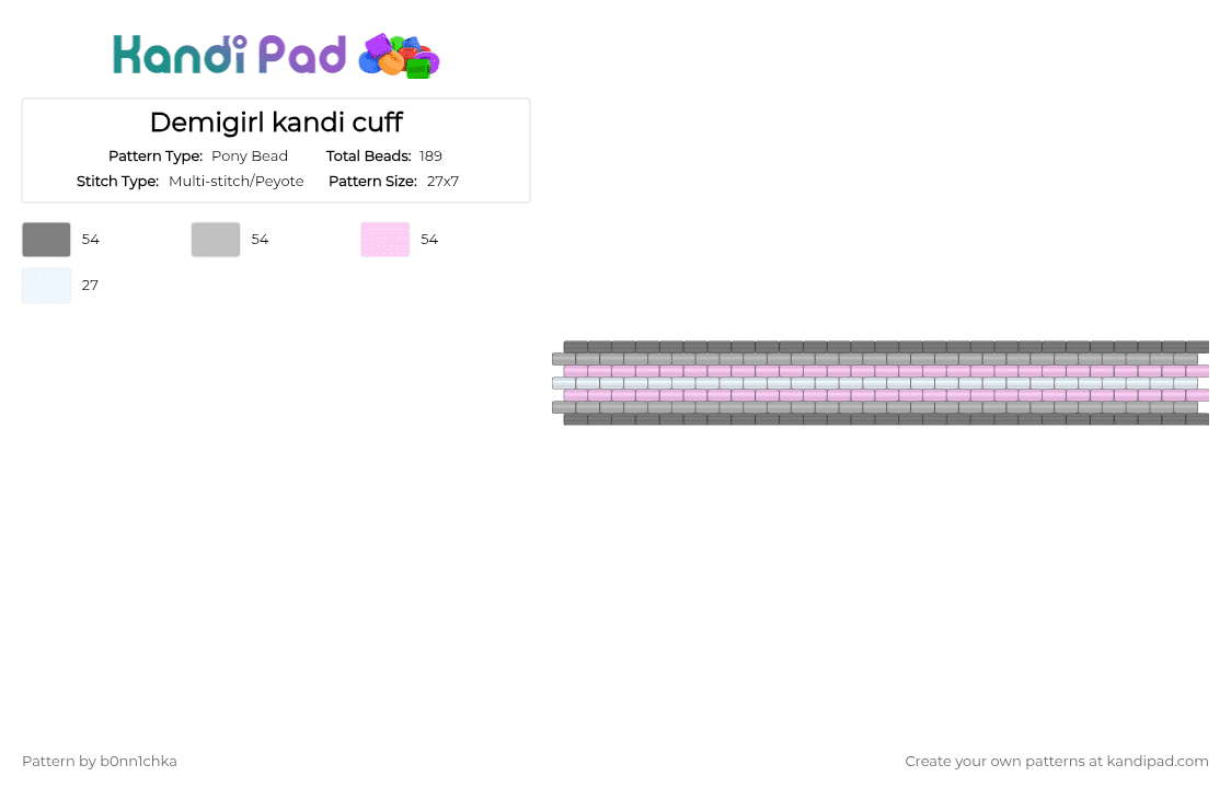 Demigirl kandi cuff - Pony Bead Pattern by b0nn1chka on Kandi Pad - gray,beige,pink,demigirl,pride,lgbr,lgbtq