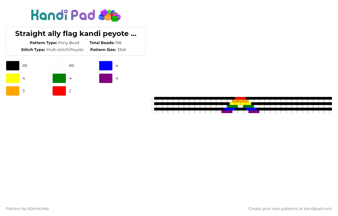 Straight ally flag kandi peyote stitch - Pony Bead Pattern by b0nn1chka on Kandi Pad - black,white,yellow,pink,colorful