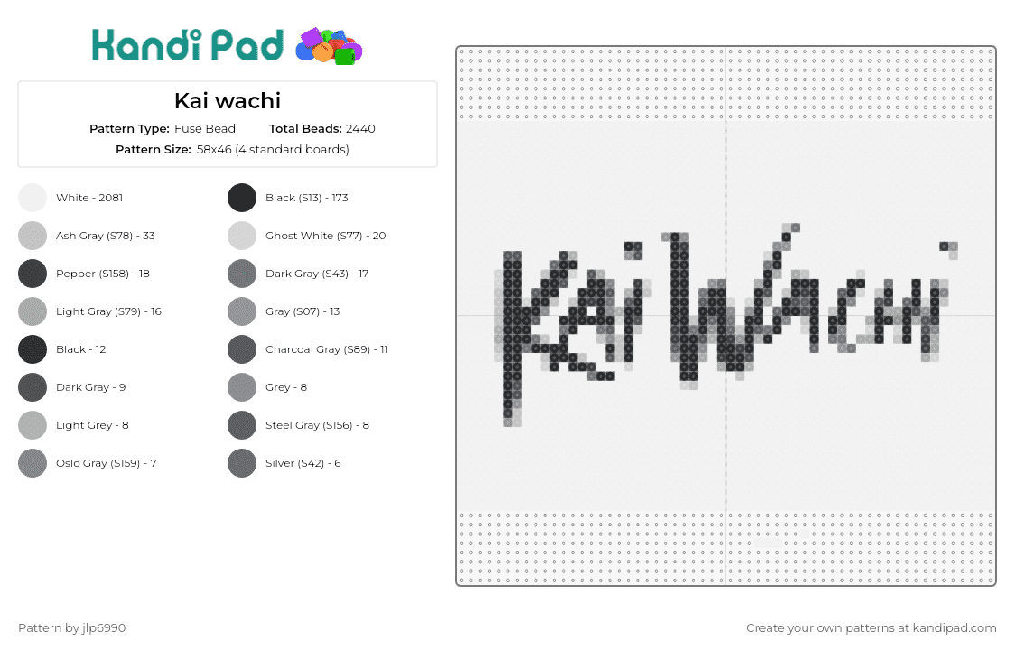 Kai wachi - Fuse Bead Pattern by jlp6990 on Kandi Pad - kai wachi,music,edm,dj,monochromatic,rhythm,energy
