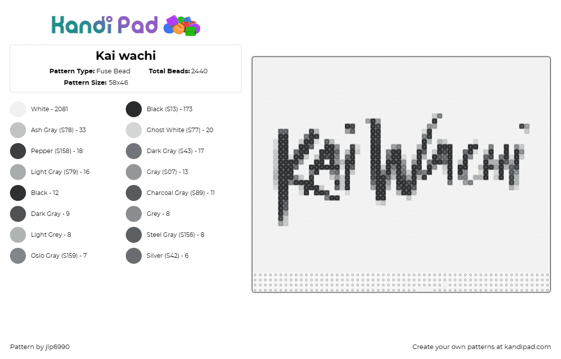 Kai wachi - Fuse Bead Pattern by jlp6990 on Kandi Pad - kai wachi,music,edm,dj,monochromatic,rhythm,energy