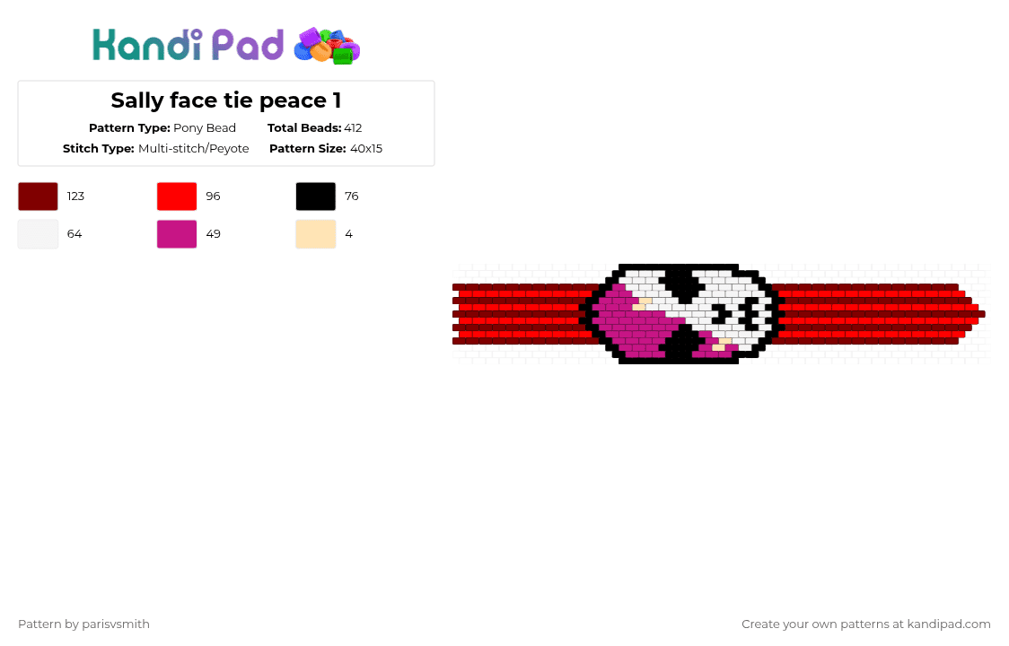 Sally face tie peace 1 - Pony Bead Pattern by parisvsmith on Kandi Pad - brown,red
