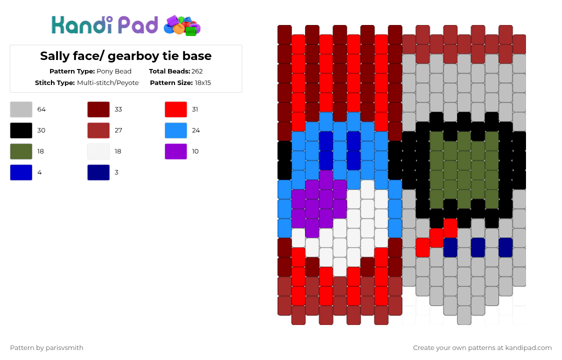 Sally face/ gearboy tie base - Pony Bead Pattern by parisvsmith on Kandi Pad - brown,red,beige,sally face