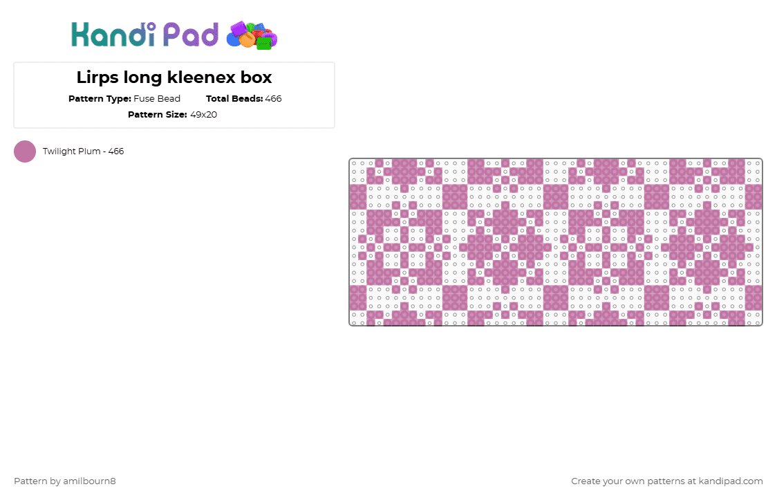 Lirps long kleenex box - Fuse Bead Pattern by amilbourn8 on Kandi Pad - pink