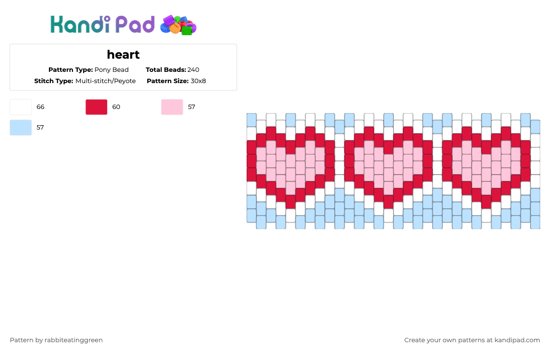 heart - Pony Bead Pattern by rabbiteatinggreen on Kandi Pad - pink,red,light blue