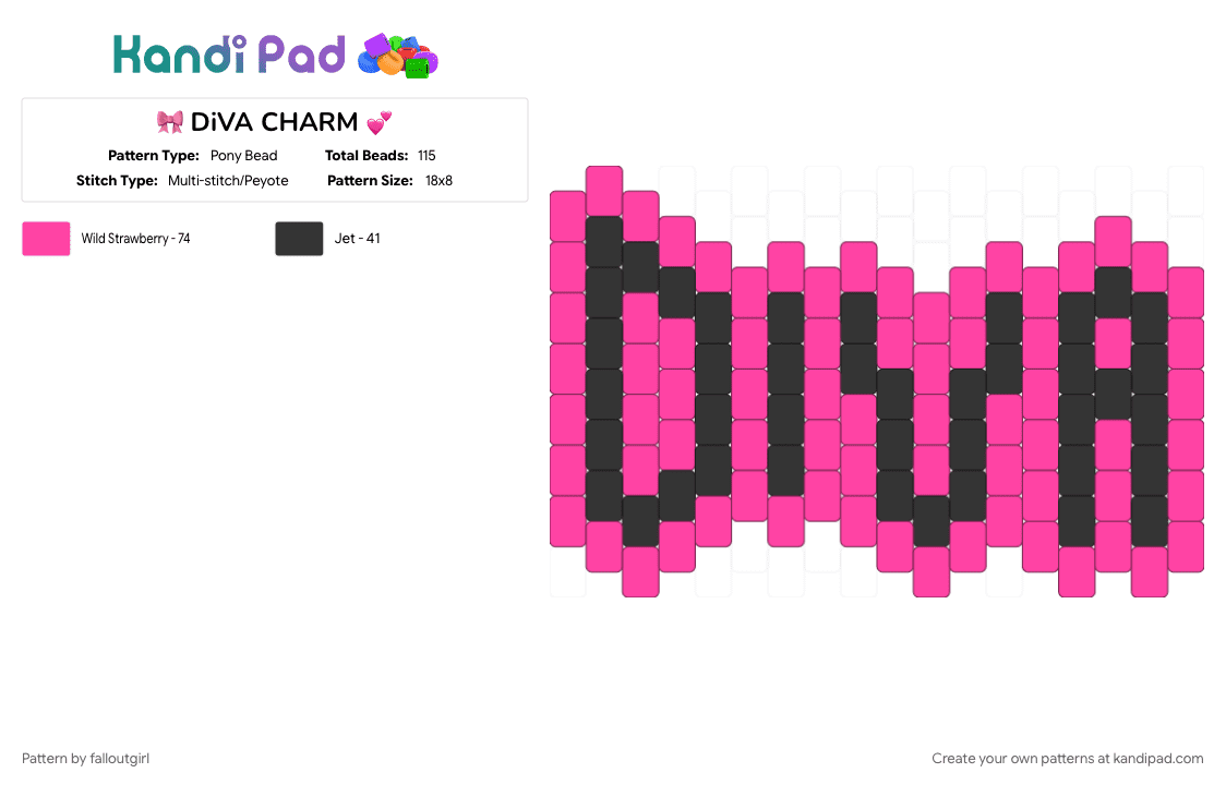 🎀 DiVA CHARM 💕 - Pony Bead Pattern by falloutgirl on Kandi Pad - black, diva, mcbling, pink, y2k
