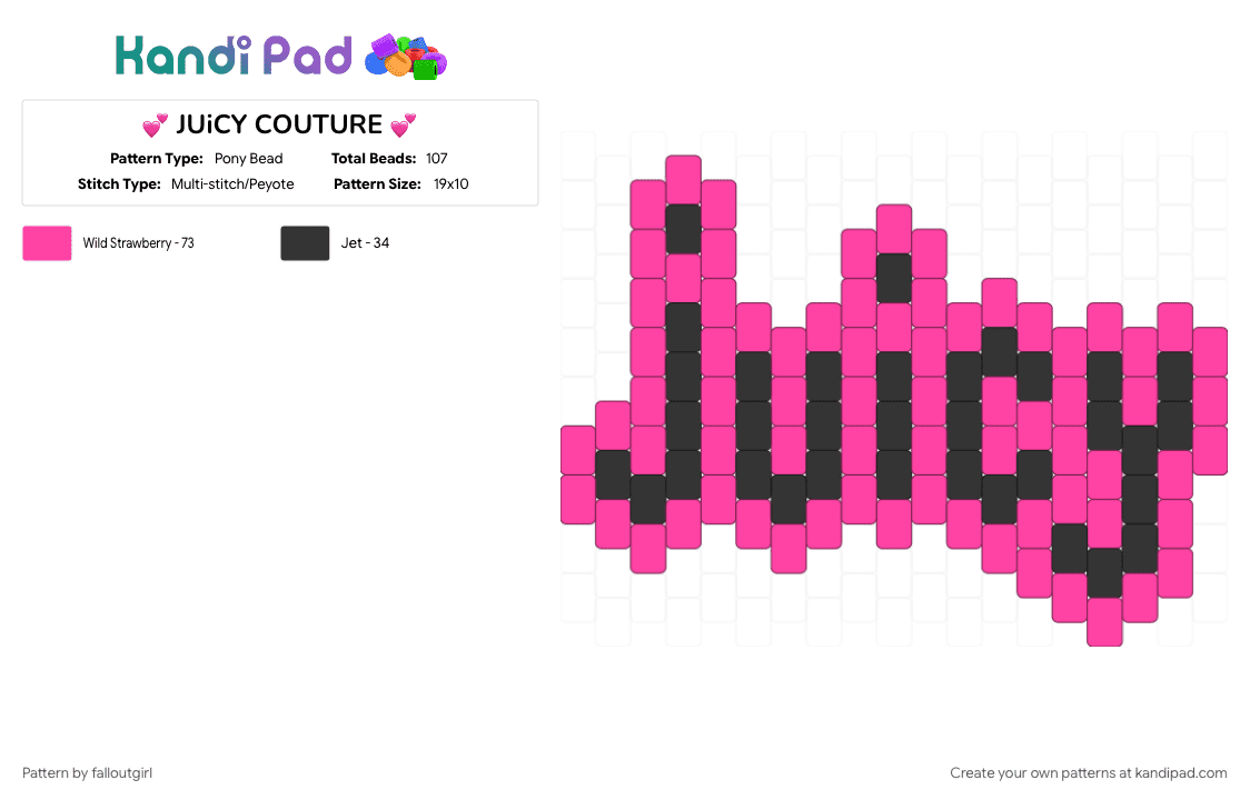 💕 JUiCY COUTURE 💕 - Pony Bead Pattern by falloutgirl on Kandi Pad - black, charm, juicy, mcbling, pink, y2k