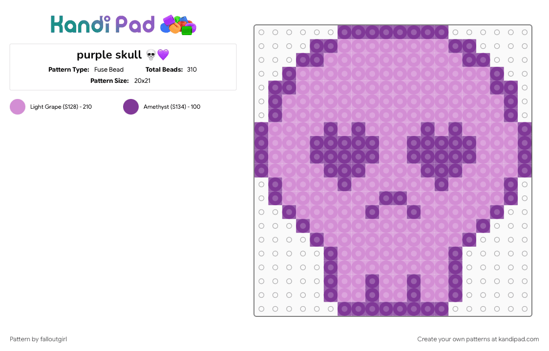 purple skull 💀💜 - Fuse Bead Pattern by falloutgirl on Kandi Pad - gothic, pastel goth, pink, skull